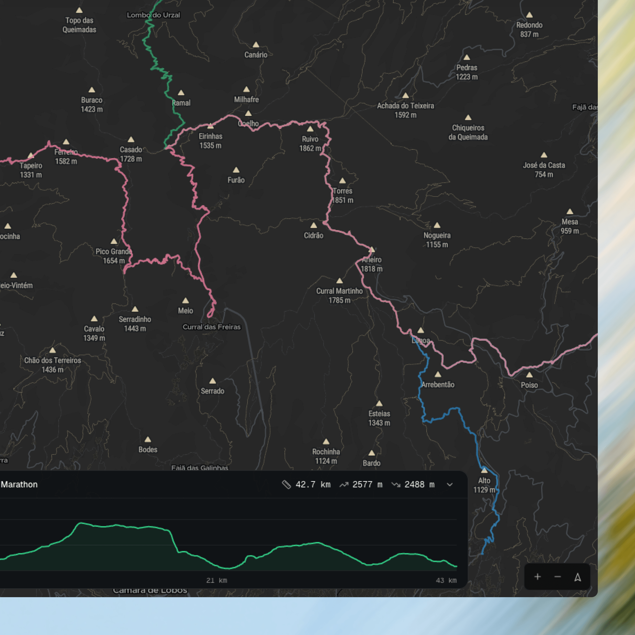 GPX Lab interface showing a route map with an elevation profile